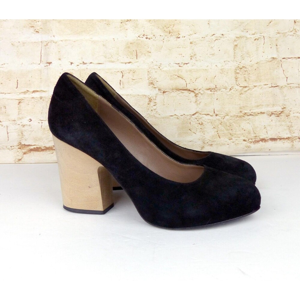 Acne Studios Stack Wood Heel Suede Pumps Womens 40 US 9 Black Goth Pin Up Italy